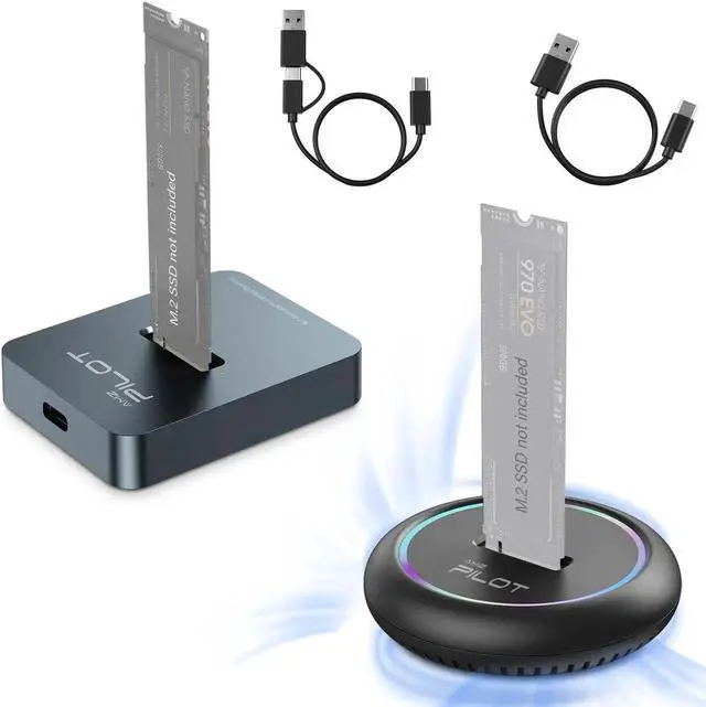 Main image of AMZPILOT M.2 NVMe & SATA to USB C Docking Station, M.2 SSD to USB A C Reader Adapter for Both M Key & B+M Key NVMe PCIE and SATA NGFF SSD Dock, Size for 22110 2280 2260 2242 2230 RGB Light Enclosure