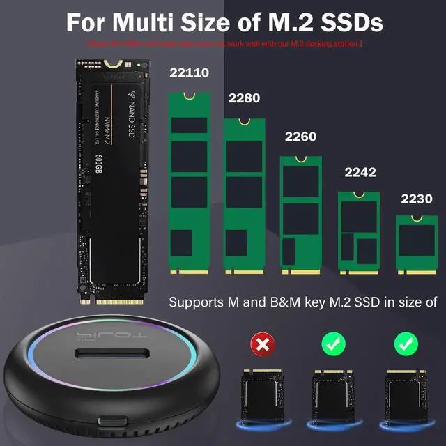 Alt view image 3 of 5 - AMZPILOT M.2 NVMe & SATA to USB C Docking Station, M.2 SSD to USB A C Reader Adapter for Both M Key & B+M Key NVMe PCIE and SATA NGFF SSD Dock, Size for 22110 2280 2260 2242 2230 RGB Light Enclosure