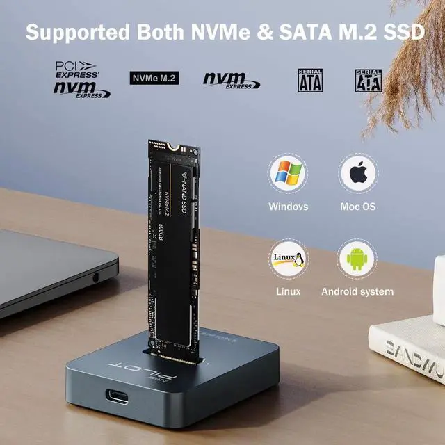 Alt view image 5 of 5 - AMZPILOT M.2 NVMe & SATA to USB C Docking Station, M.2 SSD to USB A C Reader Adapter for Both M Key & B+M Key NVMe PCIE and SATA NGFF SSD Dock, Size for 22110 2280 2260 2242 2230 RGB Light Enclosure