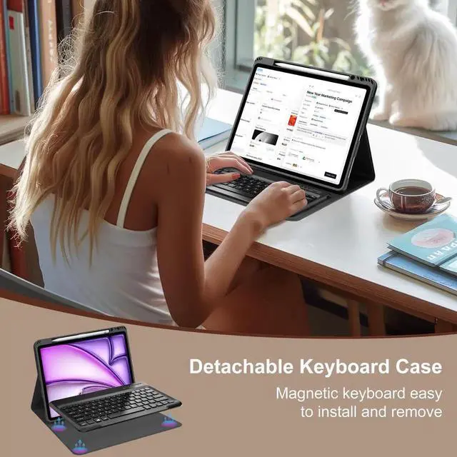 Alt view image 2 of 5 - D DINGRICH Keyboard Case for iPad Air 13 inch (M2) 2024, Smart Folio Cover with Pencil Holder, Rechargeable, Magnetic Wireless Keyboard for iPad Air 13, Only Compatible with Model A2898/A2899/A2900