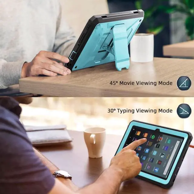 Alt view image 4 of 5 - DJ&RPPCase for 10.1 Inch Tablet Child Friendly, Incompatible TCL Sony Full Body Sturdy Hands-Free Viewing Stand Back Cover with Screen Protector-Blue