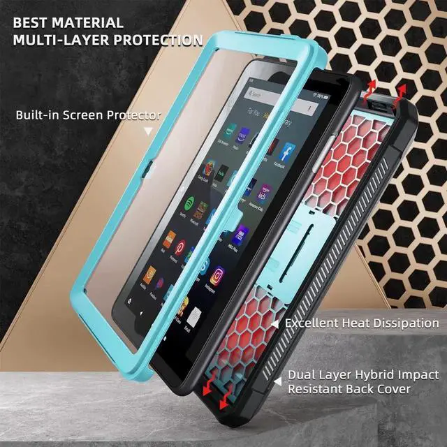 Alt view image 3 of 5 - DJ&RPPCase for 10.1 Inch Tablet Child Friendly, Incompatible TCL Sony Full Body Sturdy Hands-Free Viewing Stand Back Cover with Screen Protector-Blue