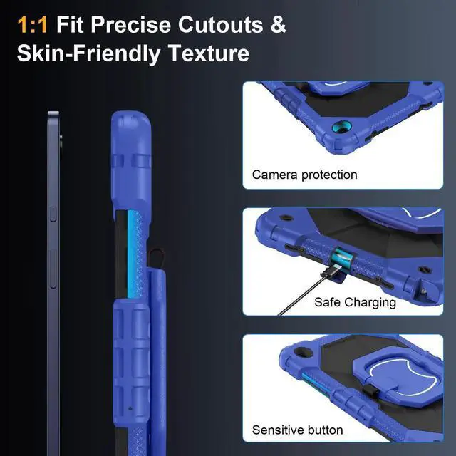 Alt view image 2 of 5 - Case for Samsung Galaxy Tab A9 Plus 11 Inch 2023, Ubearkk Rugged Case for Samsung Galaxy A9+ Tablet SM-X210/X216/X218 with Screen Protector 360 Rotating Stand Shoulder Strap Pen Holder, Navy Black