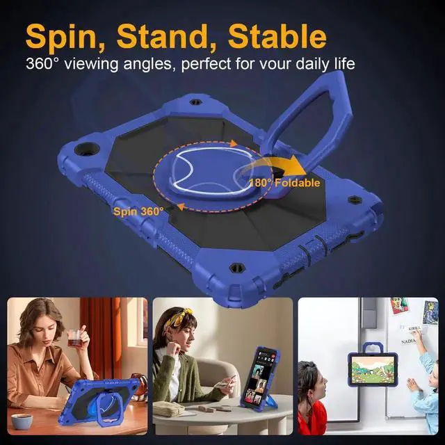 Alt view image 3 of 5 - Case for Samsung Galaxy Tab A9 Plus 11 Inch 2023, Ubearkk Rugged Case for Samsung Galaxy A9+ Tablet SM-X210/X216/X218 with Screen Protector 360 Rotating Stand Shoulder Strap Pen Holder, Navy Black