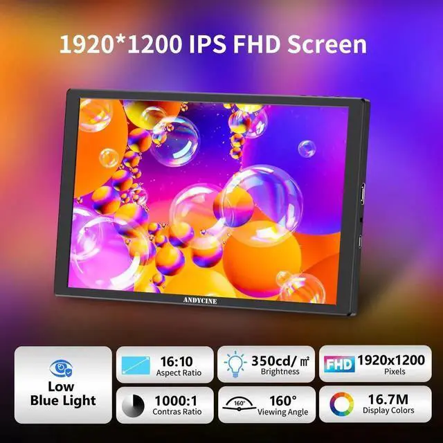 Alt view image 2 of 5 - ANDYCINE N10 10.1inch HDMI Screen 1920x1200 Portable Touchscreen Monitor with Build-in Speakers 75mm Vesa,Image Flip Portable Monitor Compatible for for Teleprompter, PC, Camera and Gaming Consoles