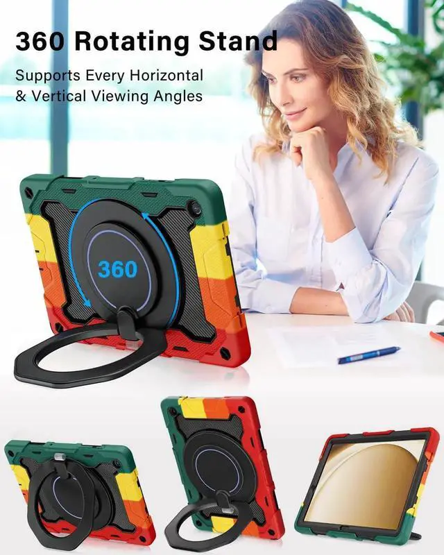 Alt view image 2 of 5 - ROISKIN Case for Galaxy Tab A9 Plus 5G/ A9+ 11 Inch with HD Screen Protector & Shoulder Strap,Heavy Duty Military Case for Samsung Galaxy A9 Plus SM-X210/X216/X218 - Rotating Stand for Kids