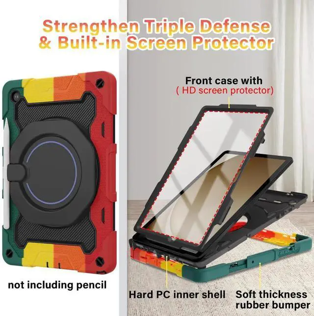 Alt view image 3 of 5 - ROISKIN Case for Galaxy Tab A9 Plus 5G/ A9+ 11 Inch with HD Screen Protector & Shoulder Strap,Heavy Duty Military Case for Samsung Galaxy A9 Plus SM-X210/X216/X218 - Rotating Stand for Kids