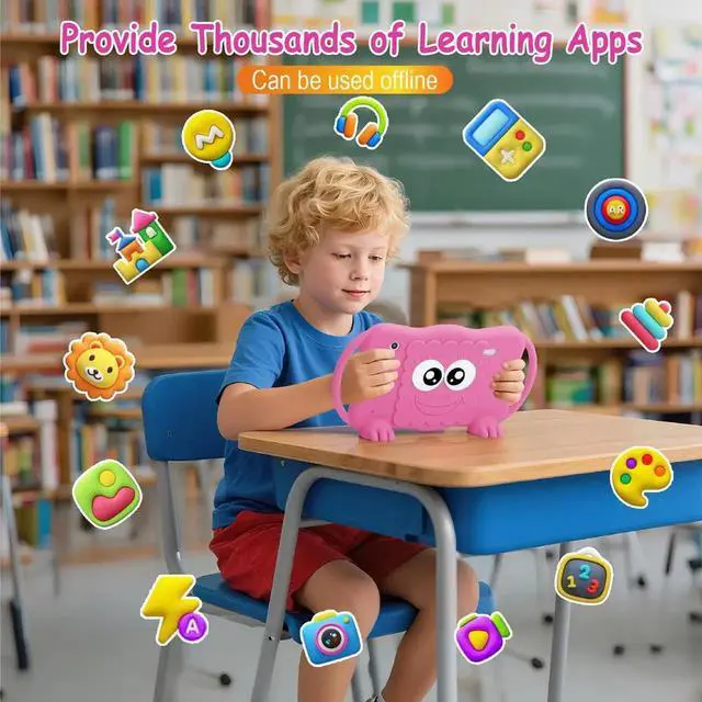 Alt view image 4 of 5 - Kids Tablet 7 Inch Tablets for Kids 3-12, 32GB Toddler Tablet with Dual Camera, Parental Control, Solid Case, WiFi, GMS, YouTube, Netflix, Android Learning Software Installed(Pink)