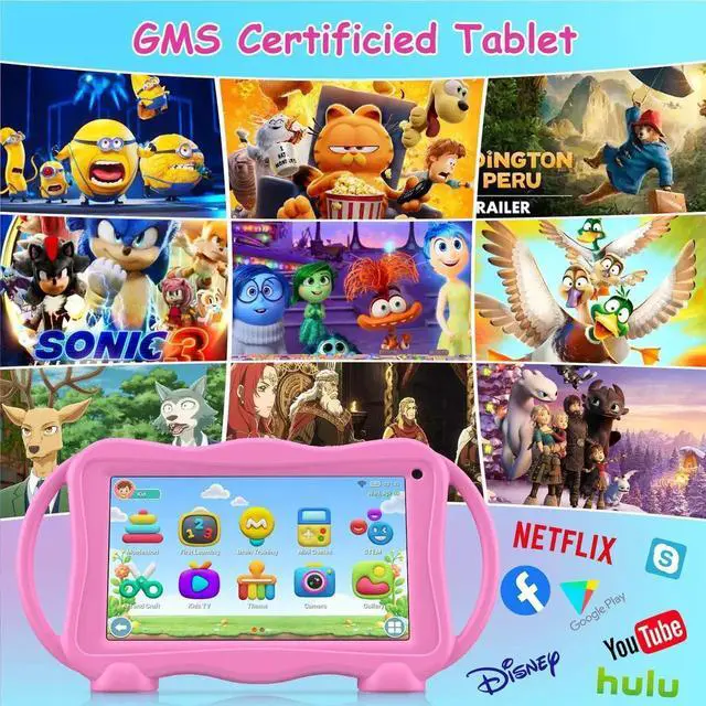 Alt view image 2 of 5 - Kids Tablet 7 Inch Tablets for Kids 3-12, 32GB Toddler Tablet with Dual Camera, Parental Control, Solid Case, WiFi, GMS, YouTube, Netflix, Android Learning Software Installed(Pink)