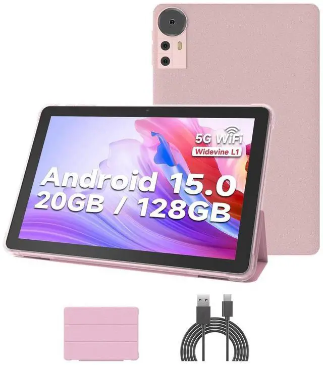 Main image of DIGITHINK 10 inch Android 15.0 Tablet PC, Android Tablets, DDR4 4GB RAM+16GB Extend 20GB ROM 2MP+8MP Dual Camera, 2.4G+5GWifi Bluetooth 1TB Expand 10 in IPS Tab, 6000mAh Battery with case (Pink)