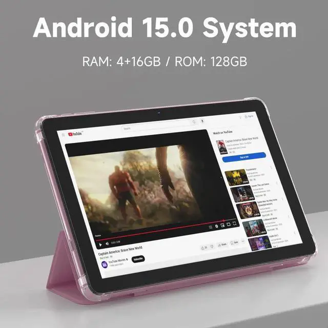 Alt view image 5 of 5 - DIGITHINK 10 inch Android 15.0 Tablet PC, Android Tablets, DDR4 4GB RAM+16GB Extend 20GB ROM 2MP+8MP Dual Camera, 2.4G+5GWifi Bluetooth 1TB Expand 10 in IPS Tab, 6000mAh Battery with case (Pink)