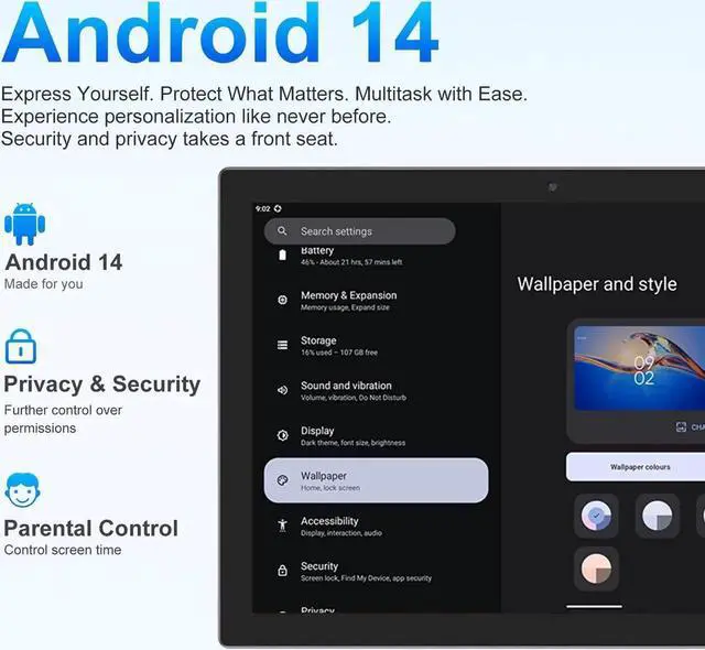 Alt view image 4 of 5 - ATOZEE 10 Inch Tablet, Android 14 Tablets 8GB RAM 64GB ROM 1024GB Expand Tableta 2MP+ 8MP Camera Bluetooth WiFi-6 Tablet Computer 10.1 in Tablet IPS 10" HD Display 6000mAh Long Battery Life Tabletas.