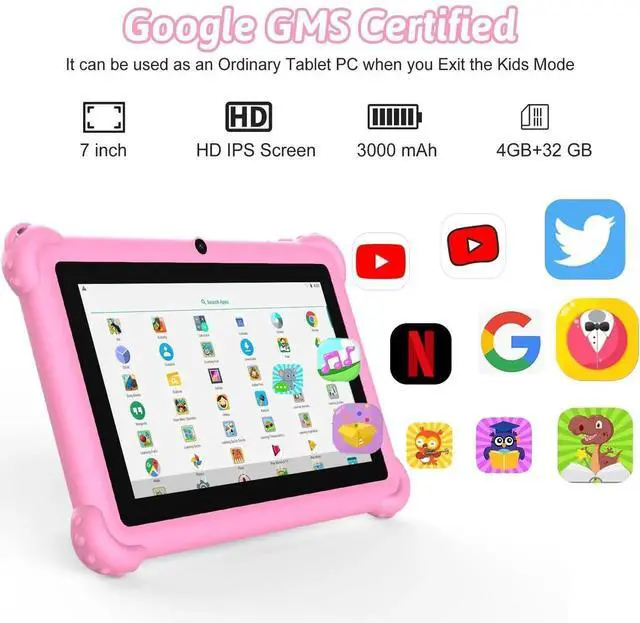 Alt view image 2 of 5 - Aheadthink 7-inch Kids Tablet for Toddlers, Android 12, 4GB RAM, 32GB ROM, WiFi, Bluetooth, Safe Eye Protection IPS Screen, Parental Controls, Dual Camera, Transparent Case for Education & Gaming