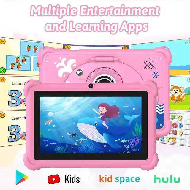 Alt view image 5 of 5 - Aheadthink 7-inch Kids Tablet for Toddlers, Android 12, 4GB RAM, 32GB ROM, WiFi, Bluetooth, Safe Eye Protection IPS Screen, Parental Controls, Dual Camera, Transparent Case for Education & Gaming