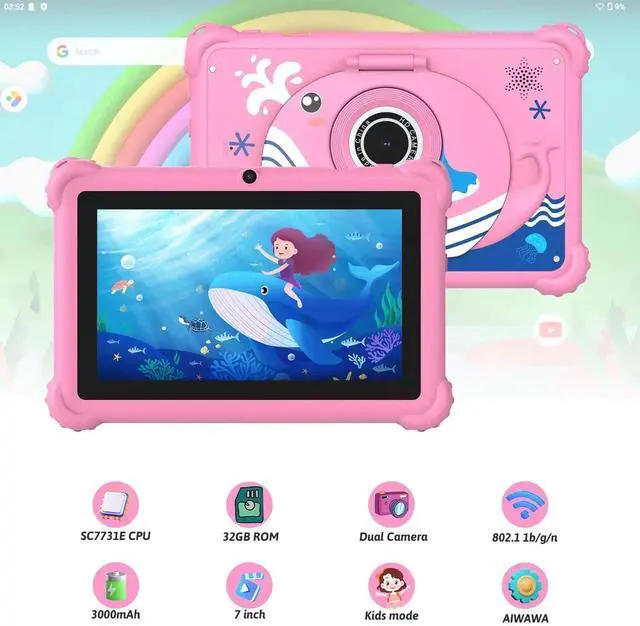 Alt view image 3 of 5 - Aheadthink 7-inch Kids Tablet for Toddlers, Android 12, 4GB RAM, 32GB ROM, WiFi, Bluetooth, Safe Eye Protection IPS Screen, Parental Controls, Dual Camera, Transparent Case for Education & Gaming