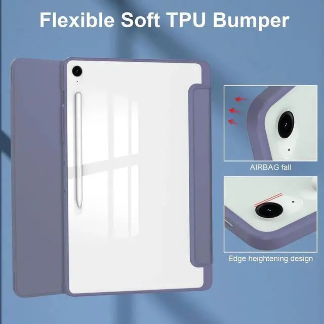 Alt view image 3 of 5 - Allytechgroup Case for Samsung Galaxy Tab S10 FE+ Plus 13.1 Inch 2025, PU Leather Auto Sleep Wake Trifold Stand with Clear Back Cover Shockproof Tablet Case with S Pen Holder, Lavender
