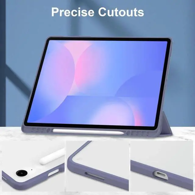 Alt view image 4 of 5 - Allytechgroup Case for Samsung Galaxy Tab S10 FE+ Plus 13.1 Inch 2025, PU Leather Auto Sleep Wake Trifold Stand with Clear Back Cover Shockproof Tablet Case with S Pen Holder, Lavender