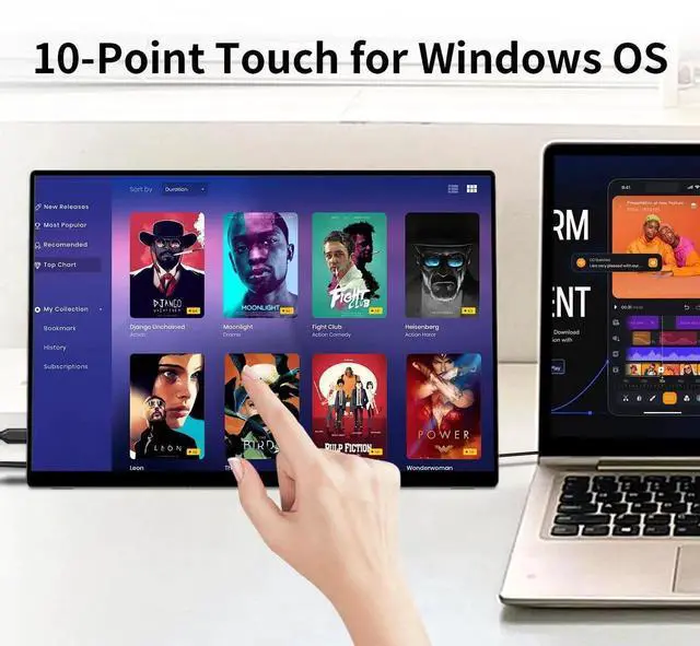 Alt view image 5 of 5 - DAMRAPT Portable Monitor Touchscreen 15.6" 1080P 10-Point Touch Screen, Travel Monitor with Protective Sleeve & Built-in Stand, HDMI USB C External Screen for Laptop, PC