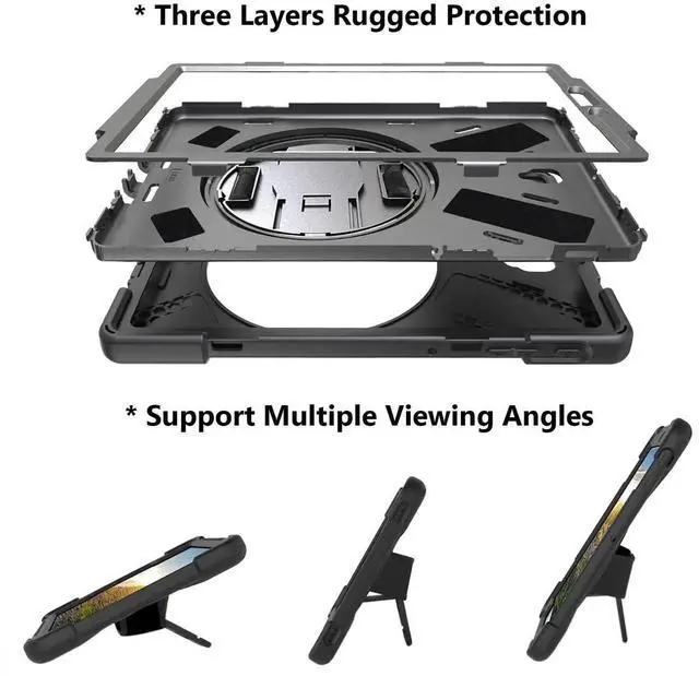 Alt view image 2 of 5 - Shockproof Case for Samsung Galaxy Tab A9+/A9 Plus 11'' 2023 (SM-X210/X216/X218),Portable Heavy Duty Tablet Cover with 360 Rotating Stand Handle Strap & Shoulder Belt Carrying Case (New Balck)