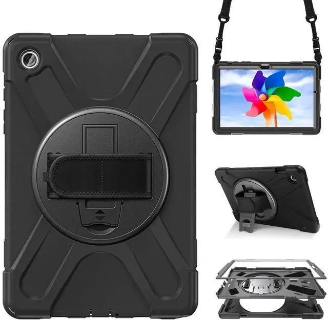 Alt view image 4 of 5 - Shockproof Case for Samsung Galaxy Tab A9+/A9 Plus 11'' 2023 (SM-X210/X216/X218),Portable Heavy Duty Tablet Cover with 360 Rotating Stand Handle Strap & Shoulder Belt Carrying Case (New Balck)
