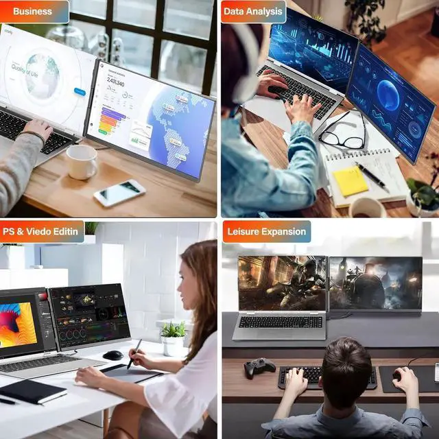 Alt view image 5 of 5 - Laptop Screen Extender Portable Monitor, Dual 15.6" 1080P FHD Frameless Screen, Detachable Monitor Extender for Laptop, Fit for 13-17" Laptop, Compatiable with Windows/Mac/Chrome/Android (P5-15.6")