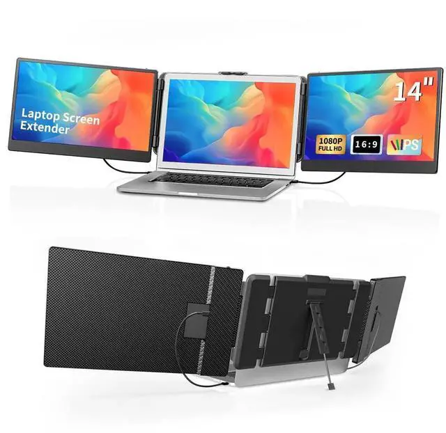 Main image of LAWGLLAABT Laptop Screen Extender, 14 1080P Portable Triple Monitor for Laptop with FHD IPS Display, Extended Monitor Fits 13-17 Inch Laptops, Compatible with Windows/Mac/Android/Switch/PS5
