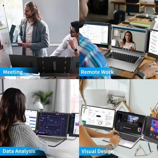 Alt view image 2 of 5 - LAWGLLAABT Laptop Screen Extender, 14 1080P Portable Triple Monitor for Laptop with FHD IPS Display, Extended Monitor Fits 13-17 Inch Laptops, Compatible with Windows/Mac/Android/Switch/PS5