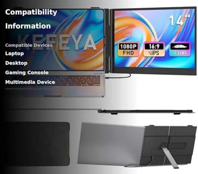 Alt view image 5 of 5 - KEFEYA Laptop Screen Extender, 14" FHD 1080P Portable Monitor for Laptops, 0.19" Ultra-Thin Laptop Monitor Extender for 13-17" with USB-C/HDMI Port, Plug n Play for Windows/Mac/Android/Switch/PS5
