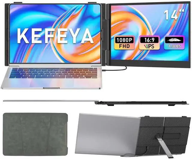 Main image of KEFEYA Laptop Screen Extender, 14" FHD 1080P Portable Monitor for Laptops, 0.19" Ultra-Thin Laptop Monitor Extender for 13-17" with USB-C/HDMI Port, Plug n Play for Windows/Mac/Android/Switch/PS5