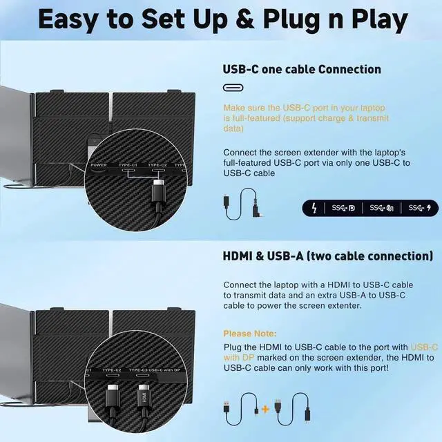 Alt view image 4 of 5 - KEFEYA Laptop Screen Extender, 14" FHD 1080P Portable Monitor for Laptops, 0.19" Ultra-Thin Laptop Monitor Extender for 13-17" with USB-C/HDMI Port, Plug n Play for Windows/Mac/Android/Switch/PS5