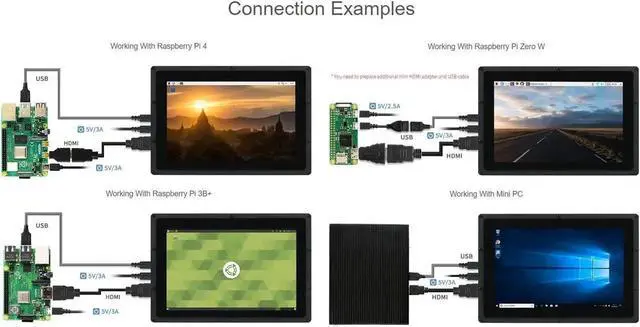 Alt view image 2 of 5 - waveshare 10.1inch Capacitive Touch Screen LCD Compatible with Raspberry Pi 5/4B/3B/Zero/Zero W/Zero 2W/Pico/Pico W/Pico WH, Comes with Case and Toughened Glass Cover 1280×800 Resolution HDMI IPS