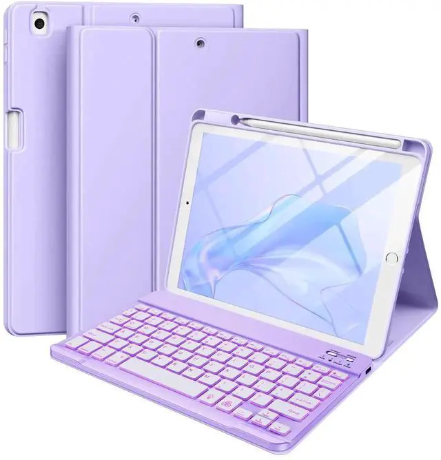 Main image of Hamile for iPad 9th Generation Case with Keyboard 10.2 Inch - Backlit Wireless Detachable Folio Keyboard Cover with Pencil Holder for iPad 8th Gen/7th Gen/iPad Pro 10.5"/iPad Air 3rd Gen (Purple)