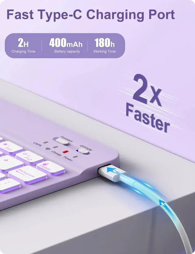 Alt view image 3 of 5 - Hamile for iPad 9th Generation Case with Keyboard 10.2 Inch - Backlit Wireless Detachable Folio Keyboard Cover with Pencil Holder for iPad 8th Gen/7th Gen/iPad Pro 10.5"/iPad Air 3rd Gen (Purple)