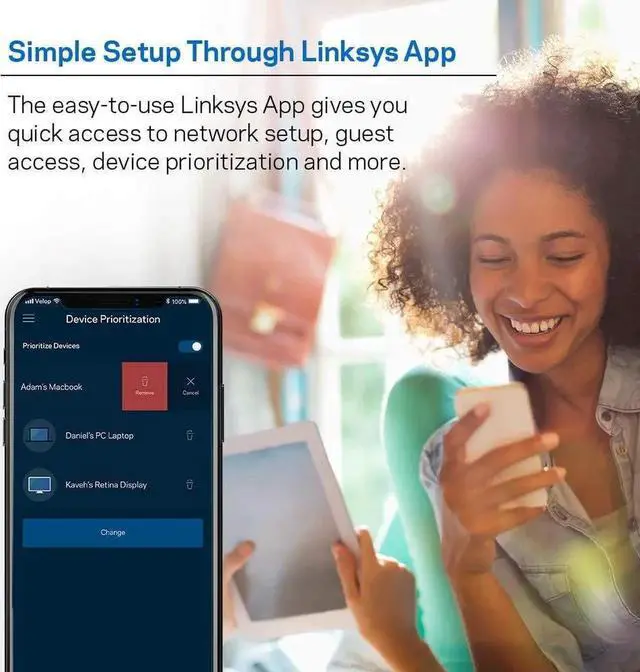 Alt view image 2 of 5 - Linksys WHW0203 Velop Home Mesh Wi-Fi System Bundle (Dual/Tri-Band Combo) - Wi-Fi Router/Wi-Fi Extender for Whole-Home Mesh Network (3-Pack, White)