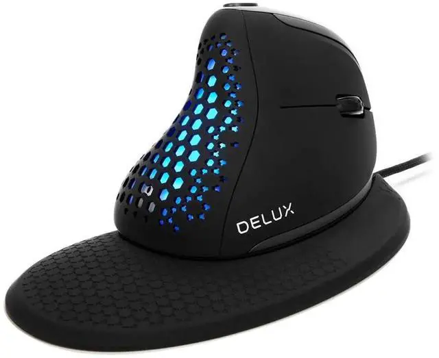 Main image of DeLUX Seeker Wired Ergonomic Vertical Mouse with Thumb Wheel, Optical Computer Mouse with 6 Programmable Buttons, 4000 DPI, RGB Backlight, Removable Wrist Rest for Carpal Tunnel (M618XSU-Black)