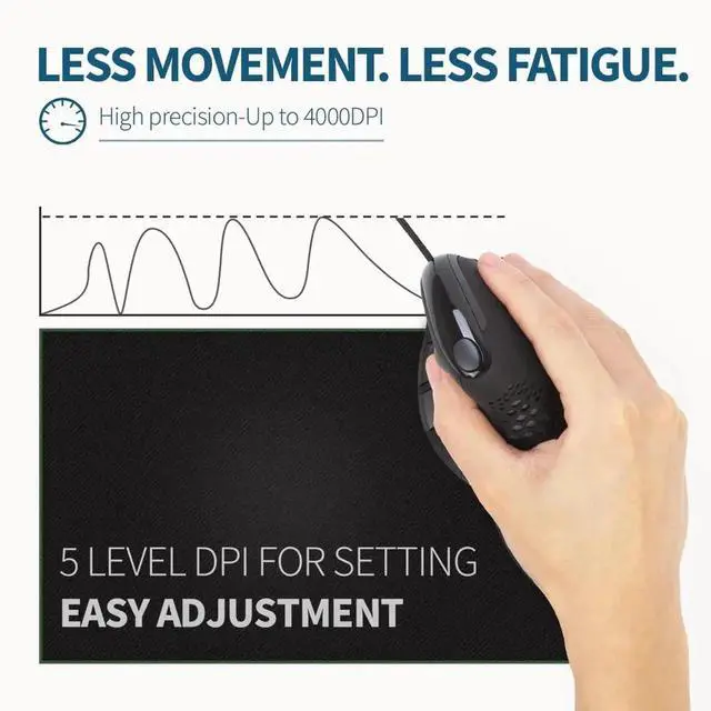 Alt view image 4 of 5 - DeLUX Seeker Wired Ergonomic Vertical Mouse with Thumb Wheel, Optical Computer Mouse with 6 Programmable Buttons, 4000 DPI, RGB Backlight, Removable Wrist Rest for Carpal Tunnel (M618XSU-Black)