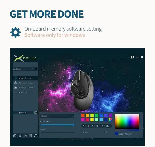 Alt view image 3 of 5 - DeLUX Seeker Wired Ergonomic Vertical Mouse with Thumb Wheel, Optical Computer Mouse with 6 Programmable Buttons, 4000 DPI, RGB Backlight, Removable Wrist Rest for Carpal Tunnel (M618XSU-Black)