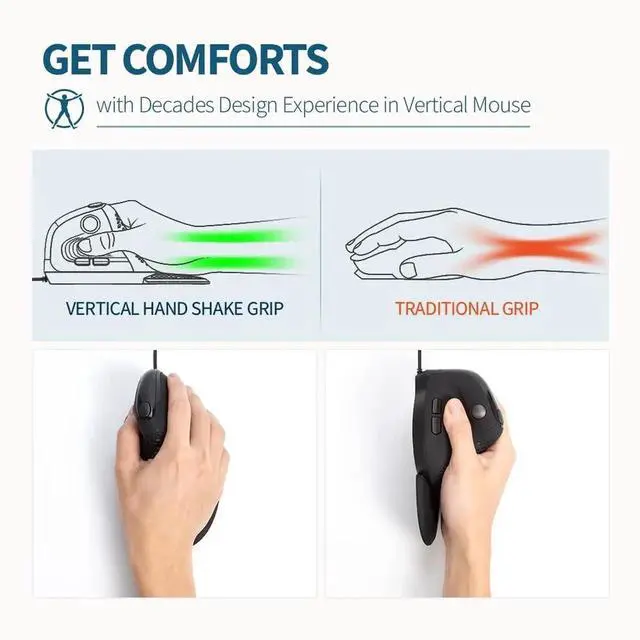 Alt view image 2 of 5 - DeLUX Seeker Wired Ergonomic Vertical Mouse with Thumb Wheel, Optical Computer Mouse with 6 Programmable Buttons, 4000 DPI, RGB Backlight, Removable Wrist Rest for Carpal Tunnel (M618XSU-Black)