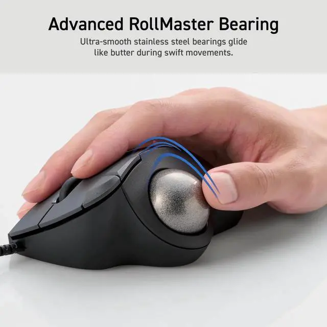 Alt view image 4 of 5 - ELECOM Ergonomic Comfort Design Trackball IST Wired USB-A Connection, Super Smooth Tracking with Roller Ball Bearing, 36mm Ball, Thumb Control, Compatible for Windows, PC, and Mac Black (M-IT11URBK)