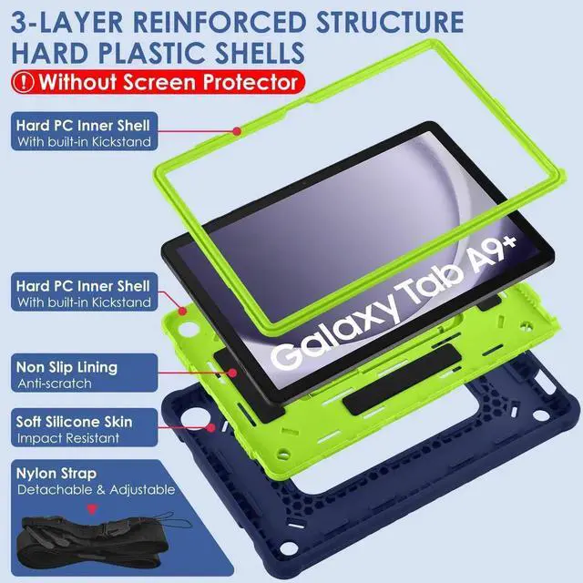 Alt view image 3 of 5 - DETUOSI Case for Samsung Galaxy Tab A9+/A9 Plus Case 11 inch 2024/2023 (SM-X210/X216/X218), Heavy Duty Protection Shockproof Rugged Case for Galaxy Tab A9 Plus with Stand and Shoulder Strap
