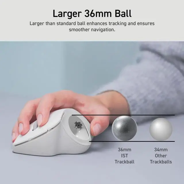 Alt view image 4 of 5 - ELECOM Ergonomic Comfort Design Trackball IST Bluetooth 5.3, Super-Smooth Tracking with Roller Ball Bearing, 36mm Ball, Thumb control, Compatible for Windows, PC, Mac, iPadOS, and Android (M-IT11BRWH)