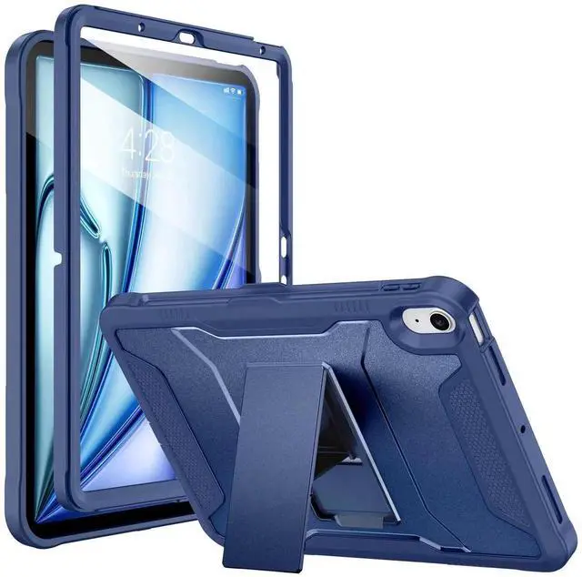 Main image of Soke Case for iPad Air 11-inch M3/M2 (2025/2024), iPad Air 5th/4th Generation 10.9-inch (2022/2020), with Built-in Screen Protector and Kickstand, Rugged Full Body Protective Cover - Navy