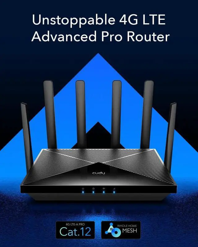 Alt view image 3 of 5 - Cudy 4G LTE Cat 12 WiFi Router, LTE Modem Router, Qualcomm Chipset, Dual SIM 4G Cellular Router, AC1200 Dual Band WiFi, 4 Gigabit Ports, OpenVPN, WireGuard, Band Lock, TTL, at Command