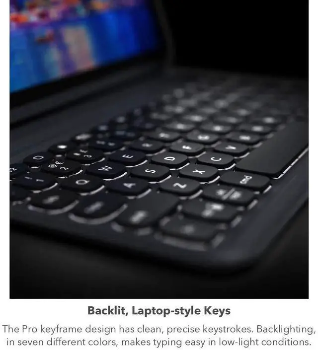 Alt view image 3 of 5 - ZAGG Pro Keys Detachable Case and Wireless Keyboard for Apple iPad Pro 12.9, Multi-Device Bluetooth Pairing, Backlit Laptop-Style Keys, Apple Pencil Holder, 6.6ft Drop Protection - Charcoal