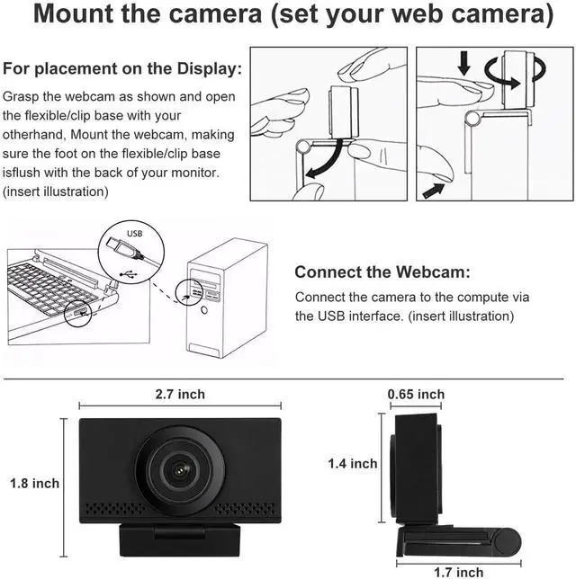 Alt view image 5 of 5 - MEGREZ 4K Webcam with Microphone & Privacy Cover, Webcam for PC, Adjustable FOV Computer Web Camera, Ultra HD USB Camera for Streaming Video Call Conference and Online Lessons
