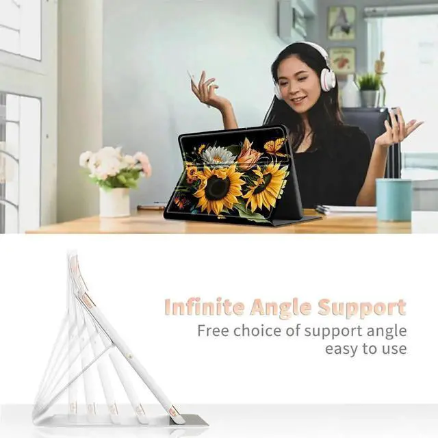 Alt view image 4 of 5 - Sunflowers Butterfly Case for All-New Kindle Fire HD 10 & 10 Plus Tablet (11th Generation, 2021 Release), PU Leather Folding Stand Cover with Multi-Viewing Angles Auto Sleep & Wake