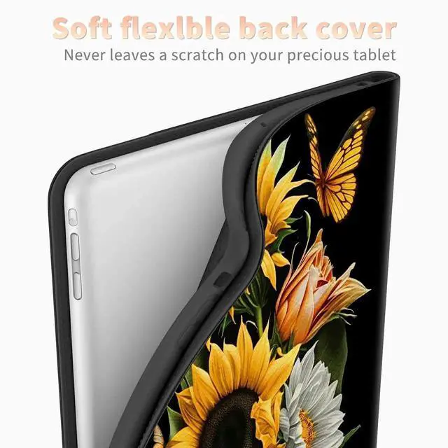Alt view image 3 of 5 - Sunflowers Butterfly Case for All-New Kindle Fire HD 10 & 10 Plus Tablet (11th Generation, 2021 Release), PU Leather Folding Stand Cover with Multi-Viewing Angles Auto Sleep & Wake