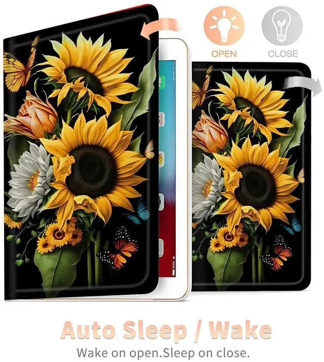 Alt view image 2 of 5 - Sunflowers Butterfly Case for All-New Kindle Fire HD 10 & 10 Plus Tablet (11th Generation, 2021 Release), PU Leather Folding Stand Cover with Multi-Viewing Angles Auto Sleep & Wake