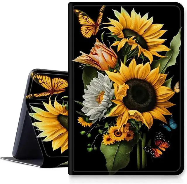 Main image of Sunflowers Butterfly Case for All-New Kindle Fire HD 10 & 10 Plus Tablet (11th Generation, 2021 Release), PU Leather Folding Stand Cover with Multi-Viewing Angles Auto Sleep & Wake