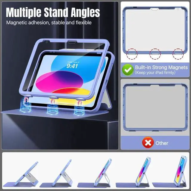 Alt view image 5 of 5 - MoKo for iPad 11-inch (A16) 11th Generation Case 2025/ iPad 10th Generation Case with Pencil Holder 2022 10.9 inch, Built-in Screen Protector Clear Back, Multi Angle Viewing Stand, Lavender